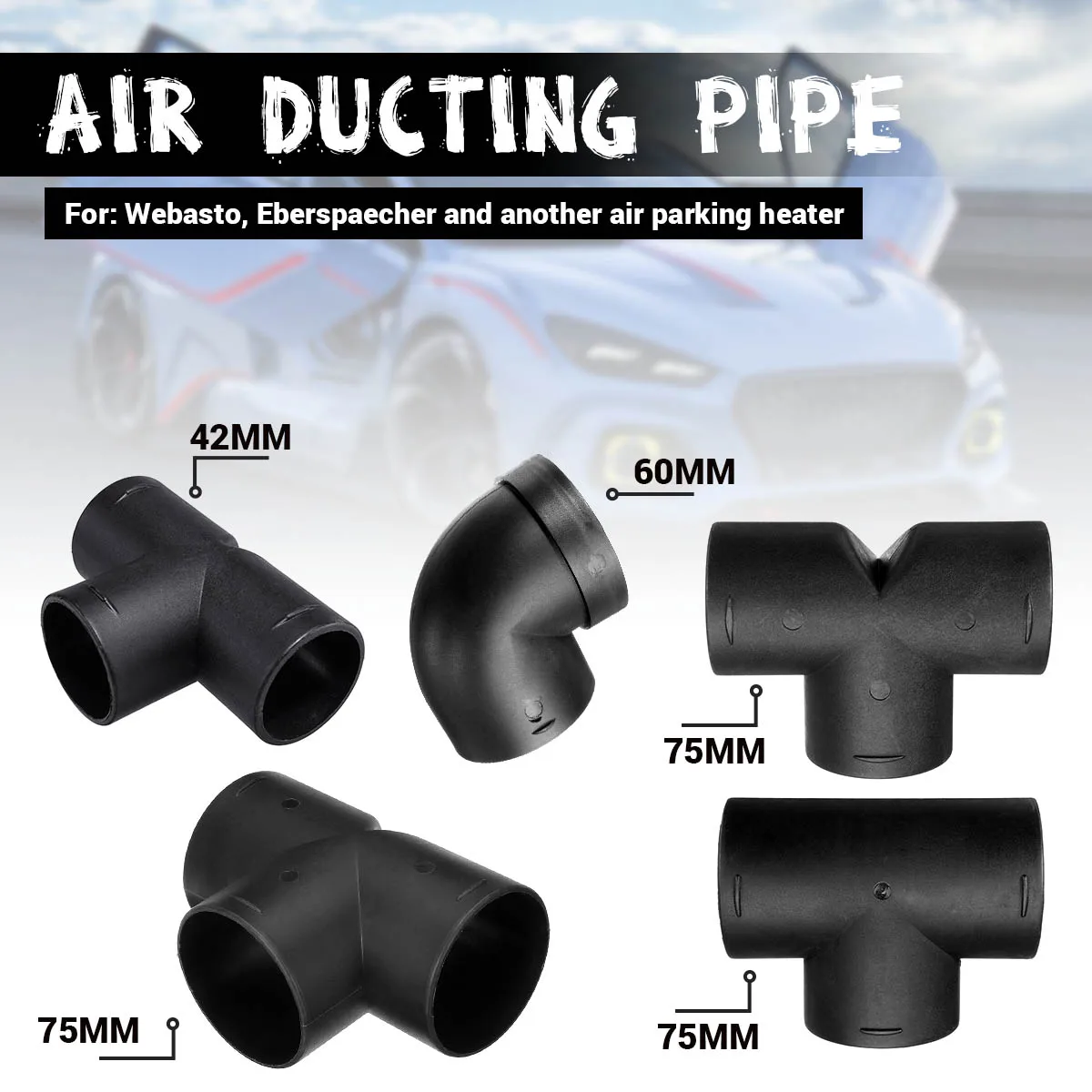 Air Diesel Heater Duct Pipe 42/60/75mm Air Vent Outlet T L Piece Heater Ducting Exhaust Pipe Connector Diesel Air Parking Heater Accessories