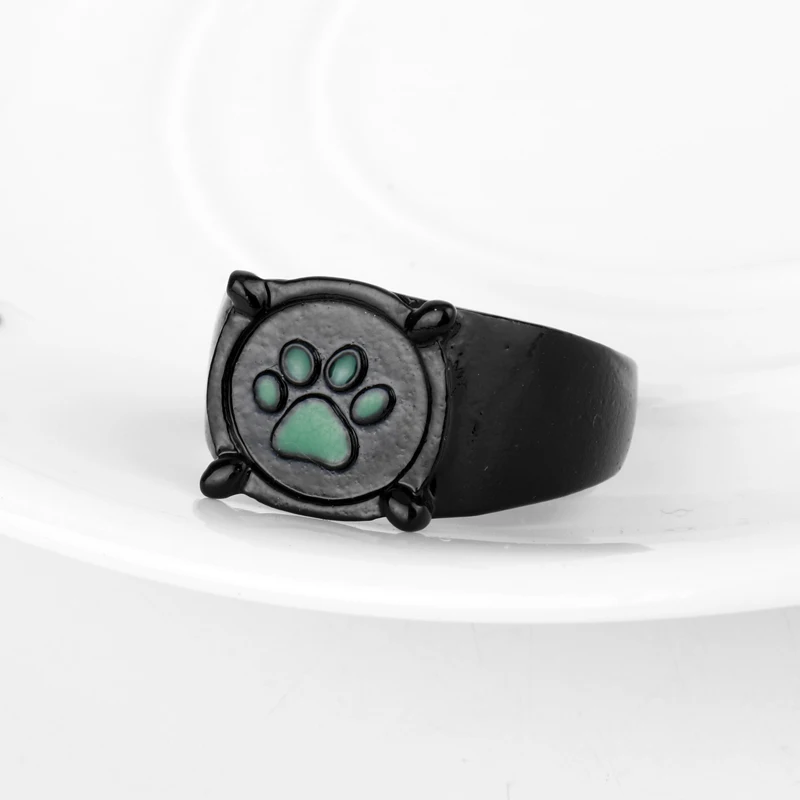 Аниме черные кольца в виде кошки сказки Божья коровка Кот Нуар мультфильм зеленое эмалированное кольцо с принтом лапы ювелирные изделия Свадебные кольца для мужчин и женщин
