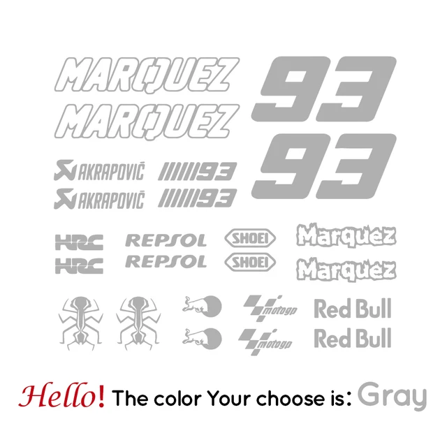 Marquez 93 Vinyl Stickers Motorcycle Decals Removable Car Sticker Motorbike Decal Decoration gray