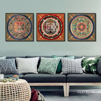 

Chinese Classical Style Tibetan Buddhist Temple Thangka Posters Art Watercolor Canvas Pictures For Living Room Decor Unframed