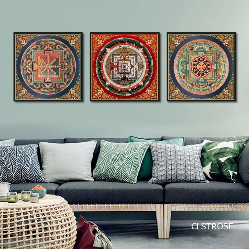 Китайские плакаты в классическом тибетском стиле с храмом Thangka акварельные
