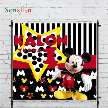 

Sensfun photography background stripe Mickey mouse birthday Cartoon backdrop for photo studio photocall vinyl background