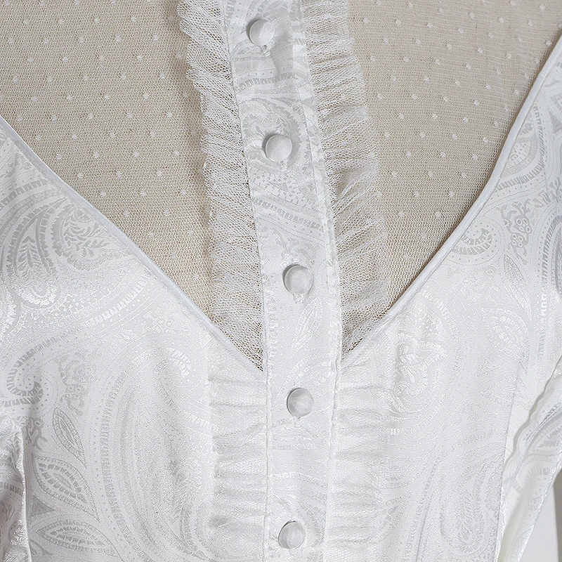 TWOTWINSTYLE, женское платье в горошек, стоячий воротник, длинный рукав, высокая талия, пэтчворк, кружевное, тонкое, мини-платье для женщин, осень, новинка