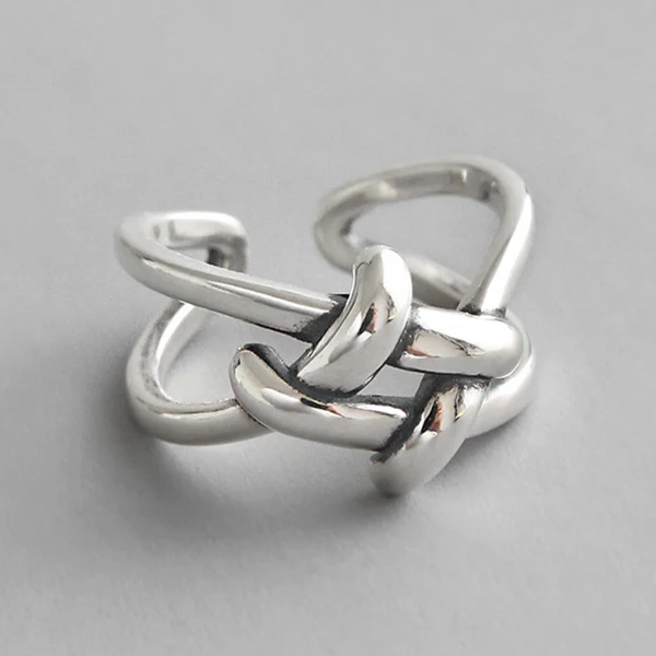 silver 925 пробы Серебряное геометрическое простое индивидуальное x-образное кольцо с темным узором ручное открытие - Цвет камня: silver