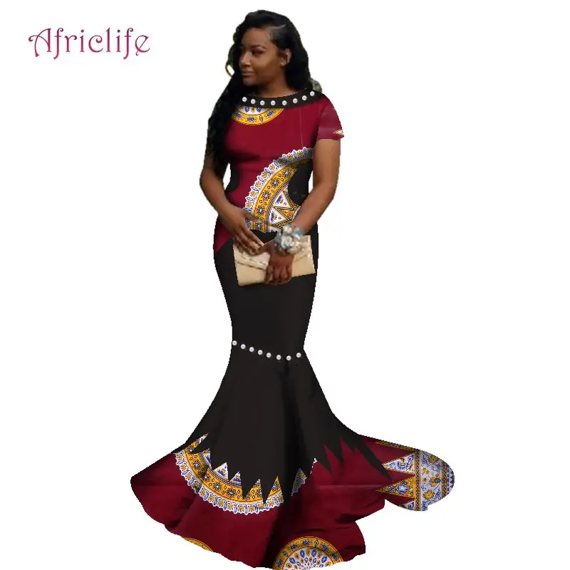 Африканские длинные платья для женщин, Африканский воск, цветочный принт, платье Базен Riche, одежда, традиционный жемчуг, дизайнерская одежда WY2608 - Цвет: 18