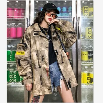 

Spring Autumn Women hip hop Jacket Army color plus size jacket Outwear women Loose long Coat female Windbreaker tops BY188