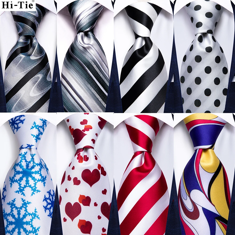 Neck Tie Hi-Tie White Black Red Striped Novelty For Men Silk Wedding Gravat Hanky Cufflink Fashion Design Business