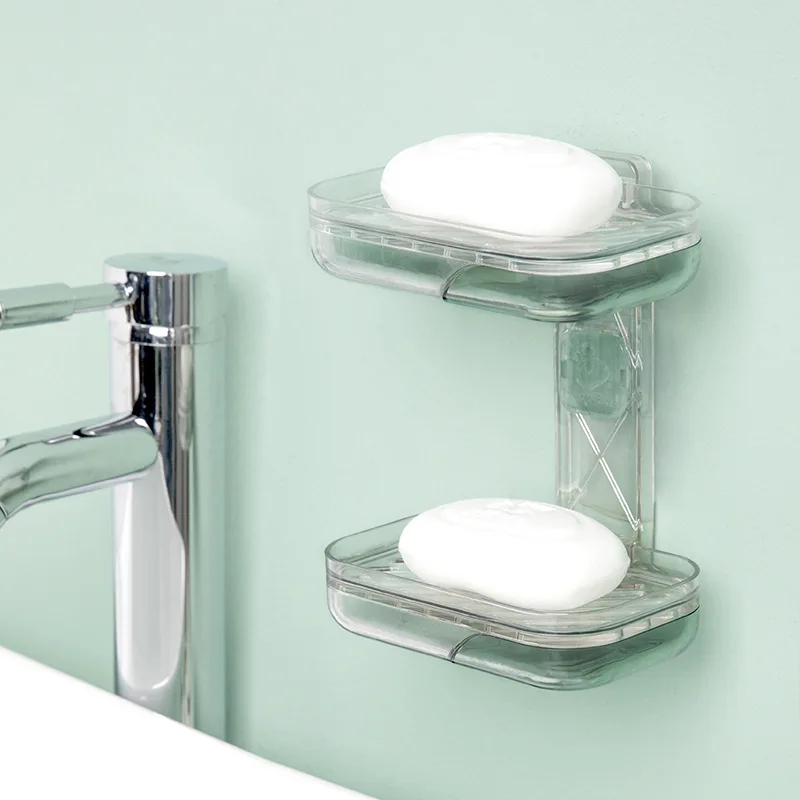 

Transparent Soap Box Without Holes Toilet Drain Wall Soap Rack Bathroom Sucker Double Drawer Soap Rack