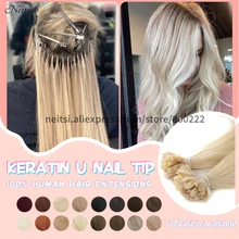 Neitsi Gerade Keratin Kapseln Menschliches Fusion Haar Nagel U Tipp Maschine Made Remy Vor Verbundenes Haar Verlängerung 16 "20" 24 "28"