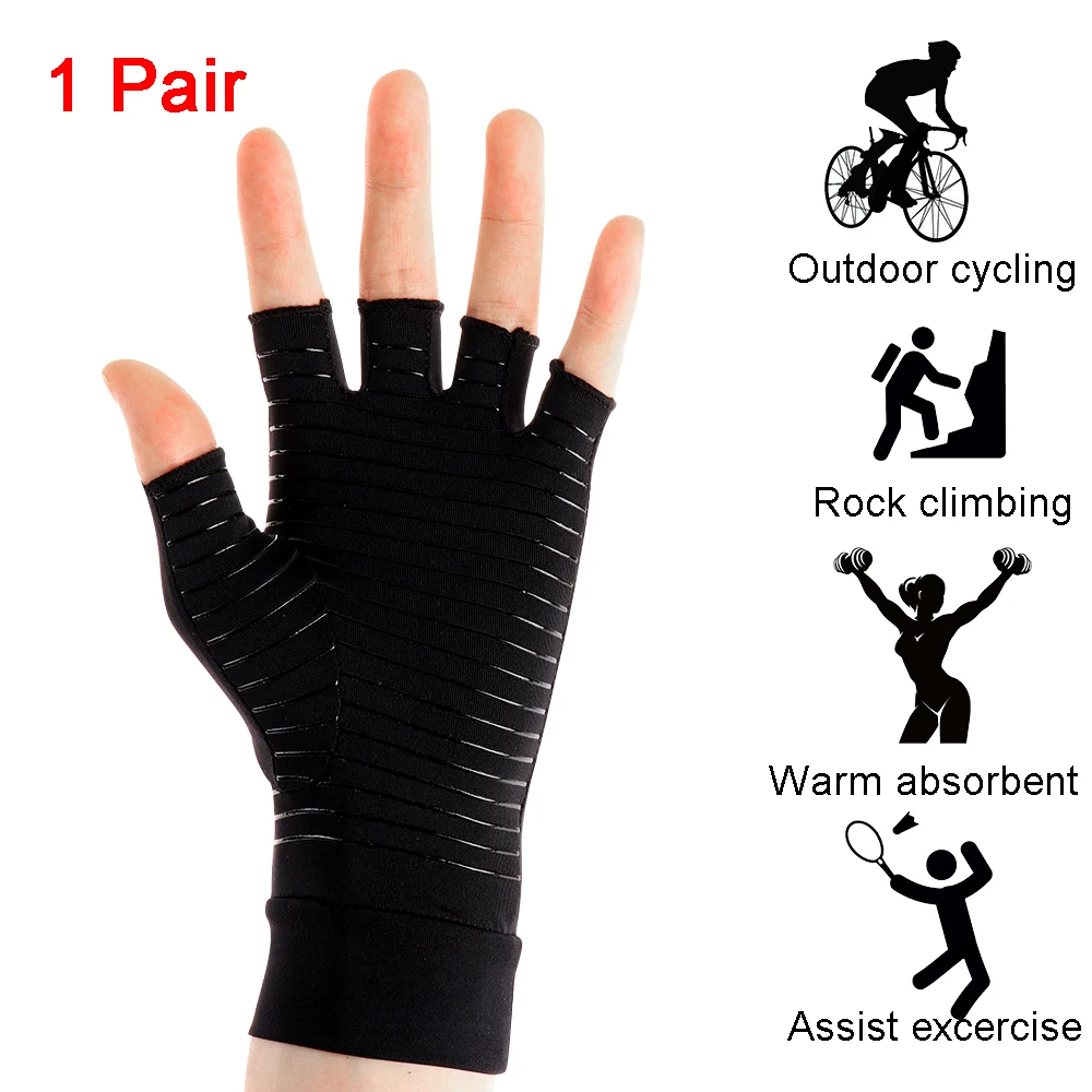 1 Pair Pain Relief Wrist Rest Compression Gloves With Metal Therapy Gloves Wrist Brace Elastic Full Open Fingers Hand Arthritis