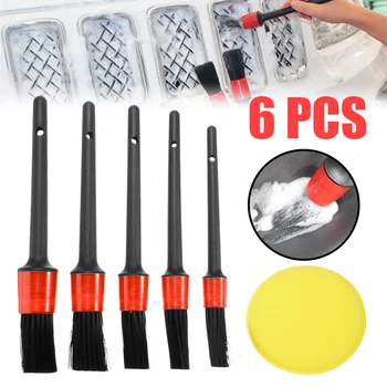

6pcs Car Detailing Soft Brush Car Wheels Engine Emblems Bumper Air Vents Washing Brush Sponge Tool Kit