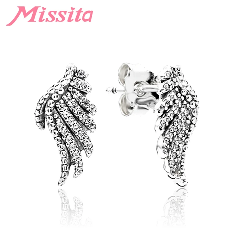 MISSITA новые модные серьги-гвоздики с перьями и крыльями феи серебряного цвета для