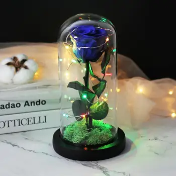 

LED Lamp In Flask Glass Dome Fresh Rose Flower with Battery Natural Real Madrid for Wedding Mother's Day Birthday Gift