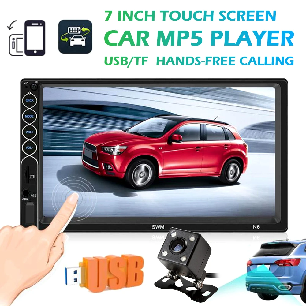 

7inch Touch Screen 2 DIN Car Bluetooth Multimedia Player FM Radio Stereo Video MP5 Player USB AUX with Real View Camera Auto MP4