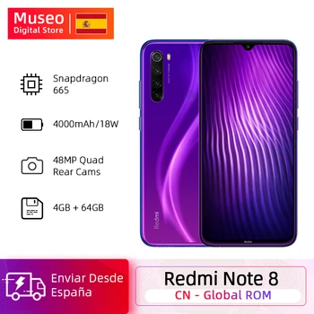 Перейти на Алиэкспресс и купить Смартфон Gloabl ROM Xiaomi Redmi Note 8, 4 ГБ, 64 ГБ, 48MP Quad Camera, Восьмиядерный Snapdragon 665, 6,3 дюйма, FHD экран, 4K