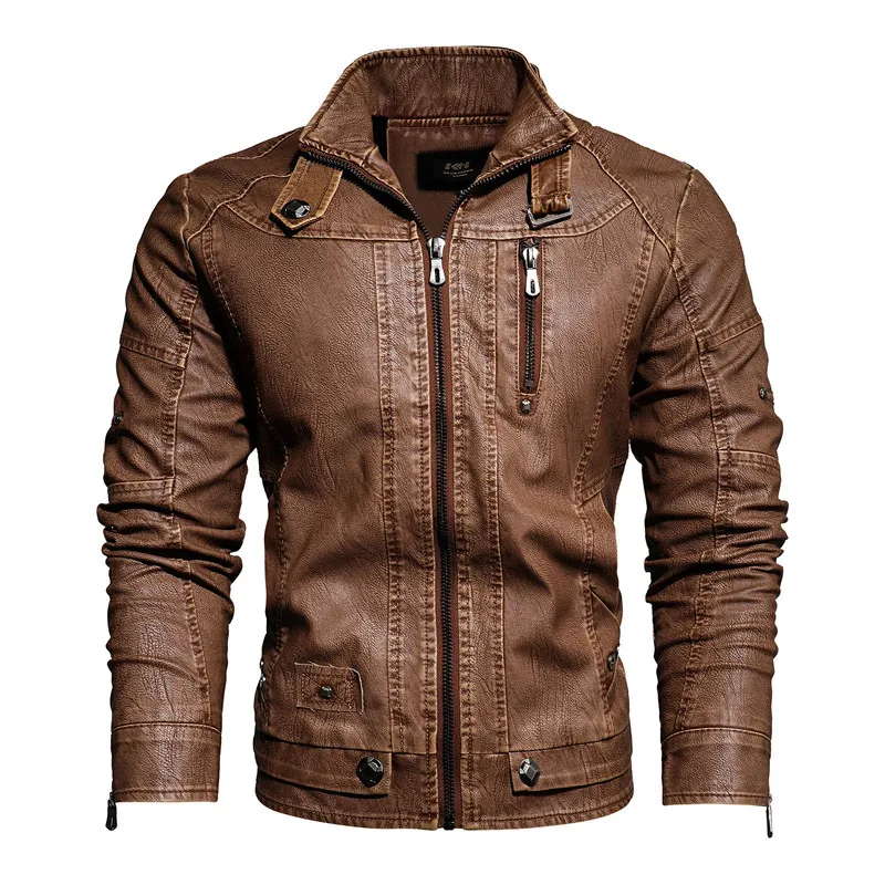 

Leather Jacket Men Leather Coat Big Code Slim Fit Locomotive Pu Plus Velvet Leather Jacket Chao