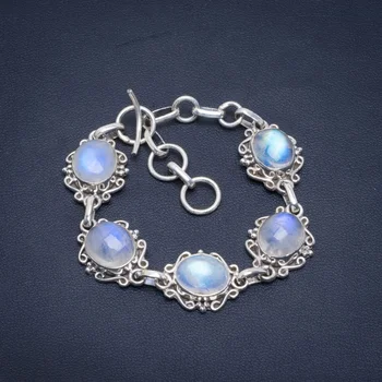 

Natural Rainbow Moonstone Handmade Unique 925 Sterling Silver Bracelet 6-7" B4289
