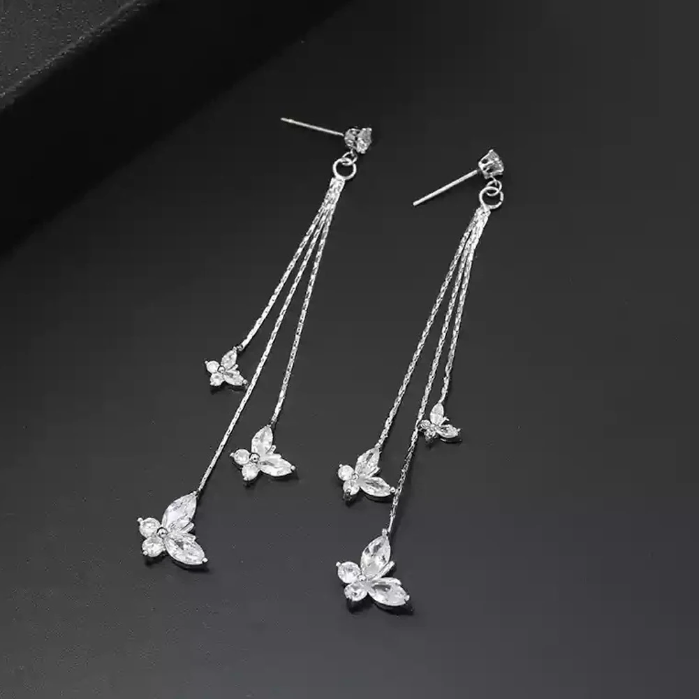 Long Tassel Butterfly Drop Earrings Silver Fashion Hanging Women Earrings Jewelry Girls Gifts Pendant Dangle dangle earrings drop earrings pendant earrings butterfly earrings long earrings crystal tassel earrings