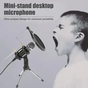 

Portable Microphone Stand Bracket Desktop Mic Tripod Holder with Wind Filter Isolated Network for Broadcast Online Conference