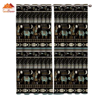 

Ethnic Patterns Elephant Geometric Check Window Curtains Living Room Outdoor Fabric Drapes Curtain Home Decor