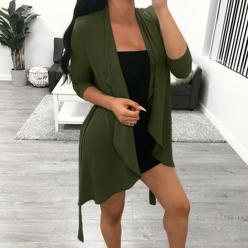 Femme Waterfall Open Front Kimono Cardigan Spring Autumn Ladies Long Sleeve Coat Woman Casual Loose Solid Jacket Top Outwear