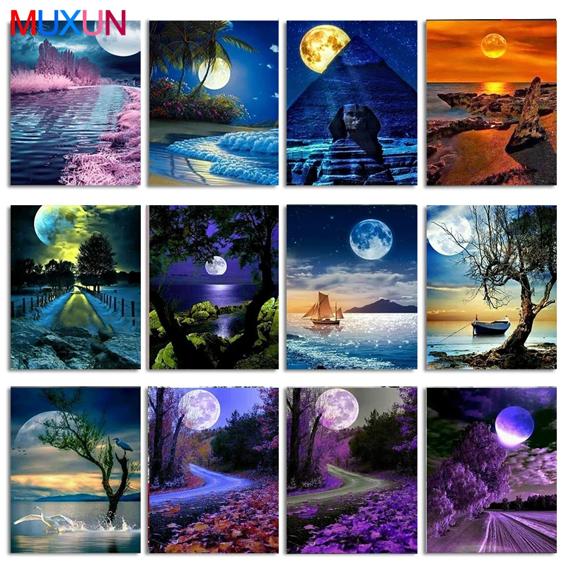 

Full Square Diamond Painting Landscape Diamond Embroidery Scenic Night Moon Handmade Gift Home Decor Needlework Arts Rp603