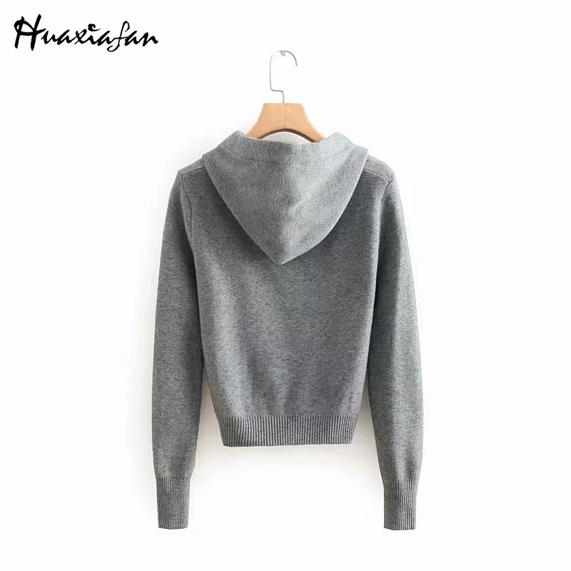 Huaxiafan женские толстовки, однотонные трикотажные толстовки, бриллианты, бисер, бандаж, Женский пуловер с капюшоном, длинный рукав, топ, осенние толстовки