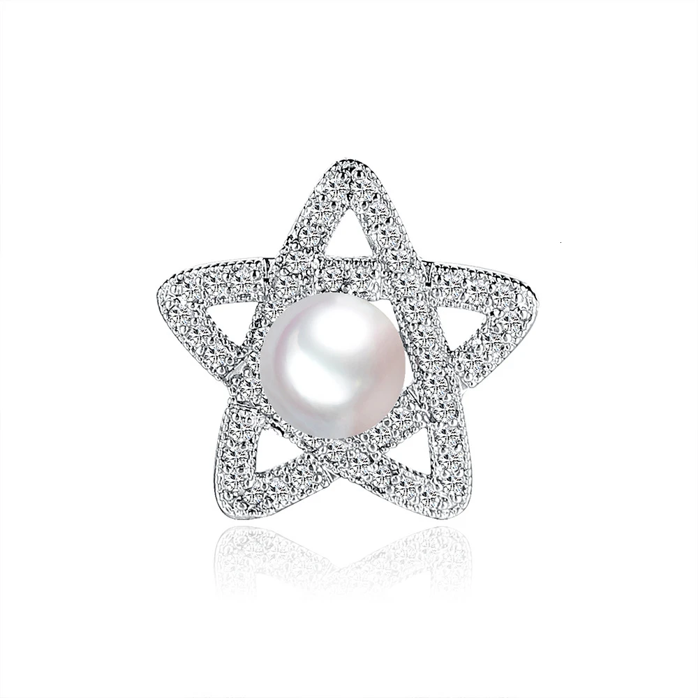 Austria Crystal Micro Zircon Brooch Five-pointed Star Pearl Thorn Thorn Needle Full Dress Clothing Accessories Free Delivery