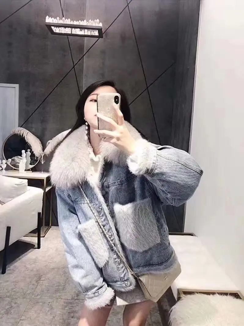 Женская джинсовая куртка xineandi, джинсовая куртка с шерпой, chaquetas mujer invierno,, harajuku, уличная одежда, трендовые товары
