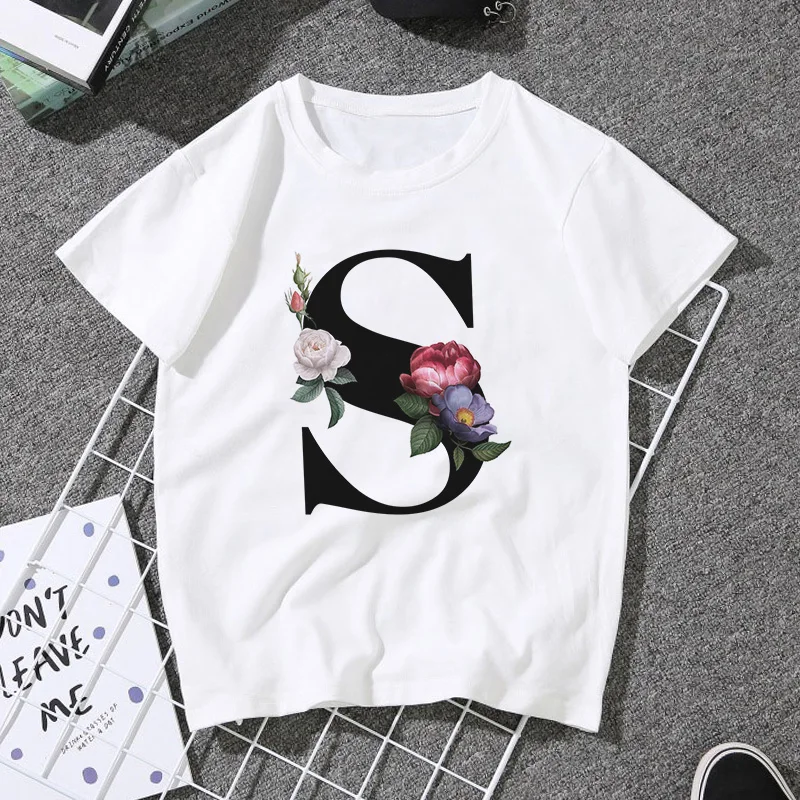 A B C D E English Alphabet Print T Shirt Women 2020 New Summer Couples Lovers Female T-Shirt Harajuku Casual White Tops Tshirt