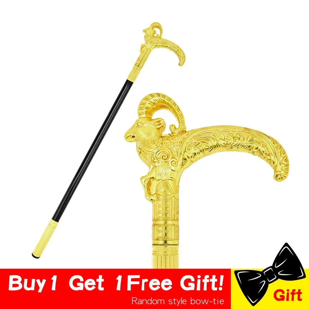 

Men Golden Walking Stick Cane Elegent Golden Fashion Men Hands Free Sheep Jumbuck Head Gentle Walking Cane Canes Man Crutch 97cm