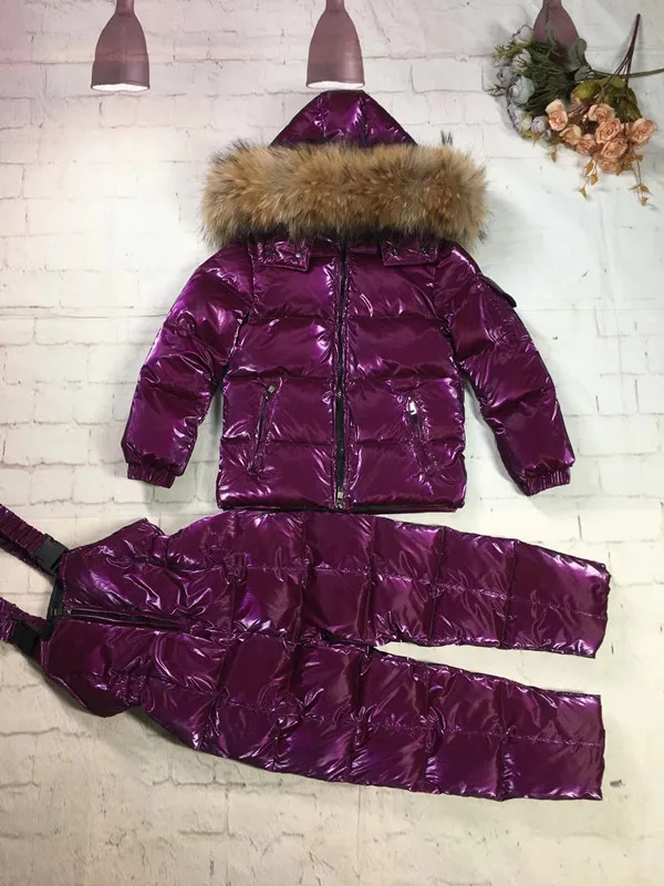 

2019 Winter Jacket Children down jackets & PANT duck down Fur hooded girl snowsuit boy Suit set outerwear ski