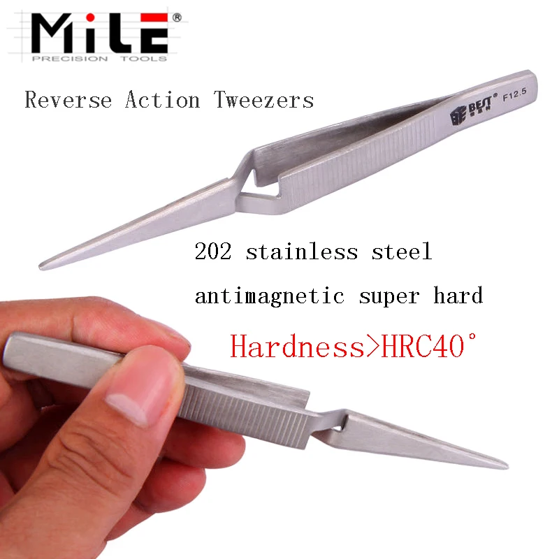 Reverse Tweezers 121mm Cross Lock Stainless Steel Precision MILE Mobile Phone Repair Manual Tool