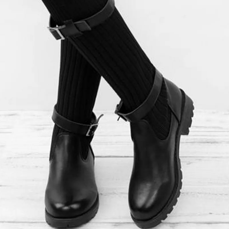 Adisputent; Новое поступление; сезон осень-зима; Модные эластичные сапоги до колена; пикантные женские сапоги-чулки на массивном каблуке размера плюс - Цвет: Черный