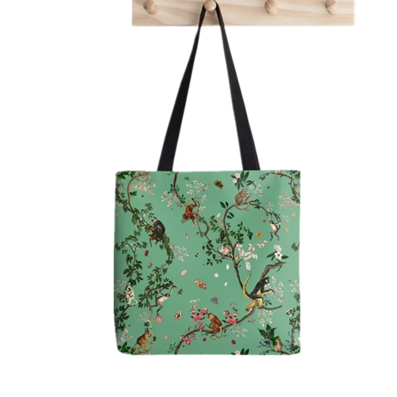 Shopper Monkey World Green Tote Bag Printed Tote Bag women Harajuku shopper handbag girl Shoulder shopping bag Lady Canvas Bag