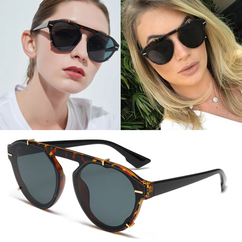 

DPZ 2020 Fashion Modern Cool Rivets Decoration Style Sunglasses Men Women Round toad mirror Brand Design Sun Glasses Oculos