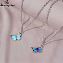 韓国青のグラデーション蝶女性女の子のための素敵なかわいい虹蝶ペンダントチョーカーネックレスパーティージュエリー(China)