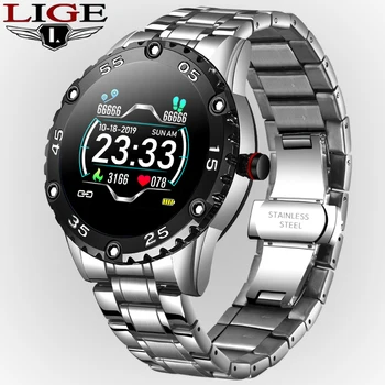 

LIGE Steel Band Smart Watch Men Heart Rate Blood Pressure Monitor Sport Multifunction Mode Fitness Tracker Waterproof Smartwatch
