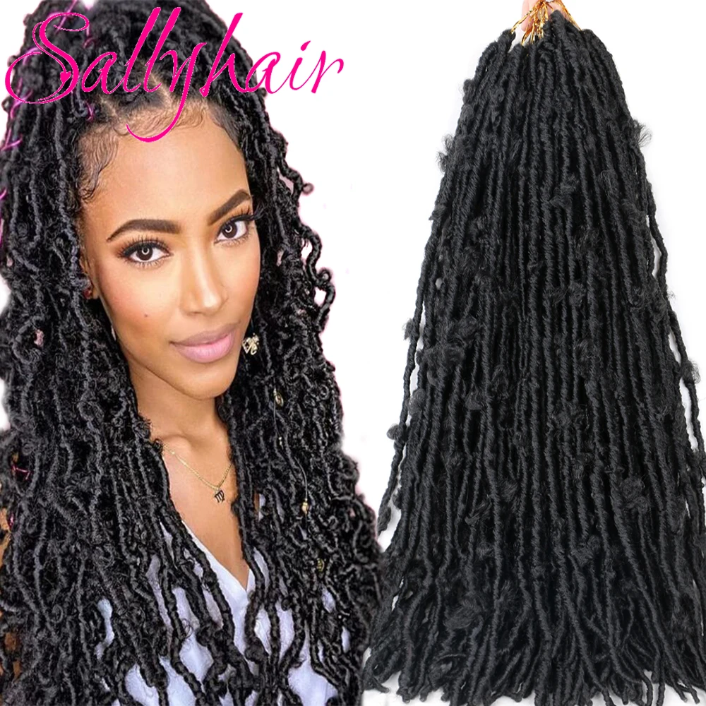 

Sallyhair Butterfly Faux Locs Synthetic Crochet Braids Hair Extensions 24inch 36inch Natural Soft Black Curly Braiding Hair