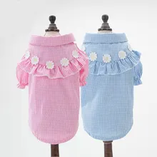 Тонкая секция Маленькая ромашка клетчатая рубашка одежда для собак Тедди летняя тонкая секция Одежда для маленьких собак рубашка