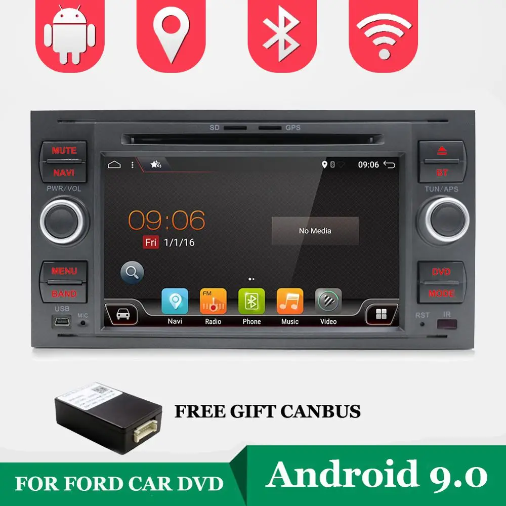 Top Android 9.0 Two 2 Din 7 Inch Car DVD Player For Ford/Mondeo/Focus/Transit/C-MAX/S-MAX/Fiesta RAM 2G GPS Navigation Radio WIFI BT 0