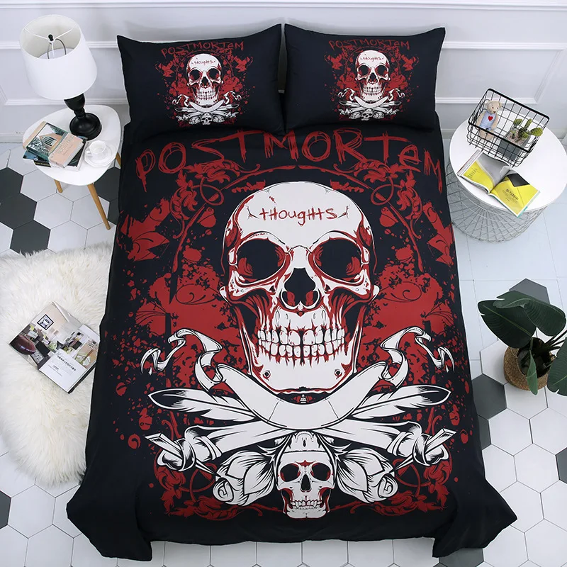 

3D Digital Print Rose Skull Beauty Quilt Cover Pillowcase Three Piece Set Multiple Styles Optional Skull Bedding Set