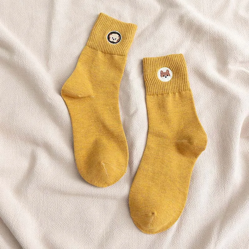 [Cospacool] Теплые забавные носки с вышивкой в виде мопса креативные милые носки в стиле Харадзюку с животными женские кальцитовые носки