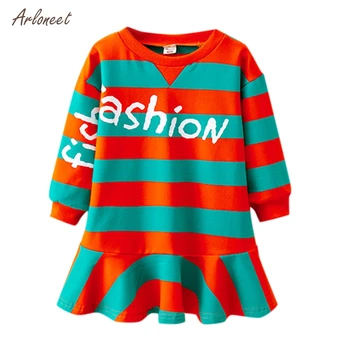 

ARLONEET christmas dress for kids girl Long Sleeve Striped Letter Fishtail Princess Dress vestidos infantis 2019 robe fille noel
