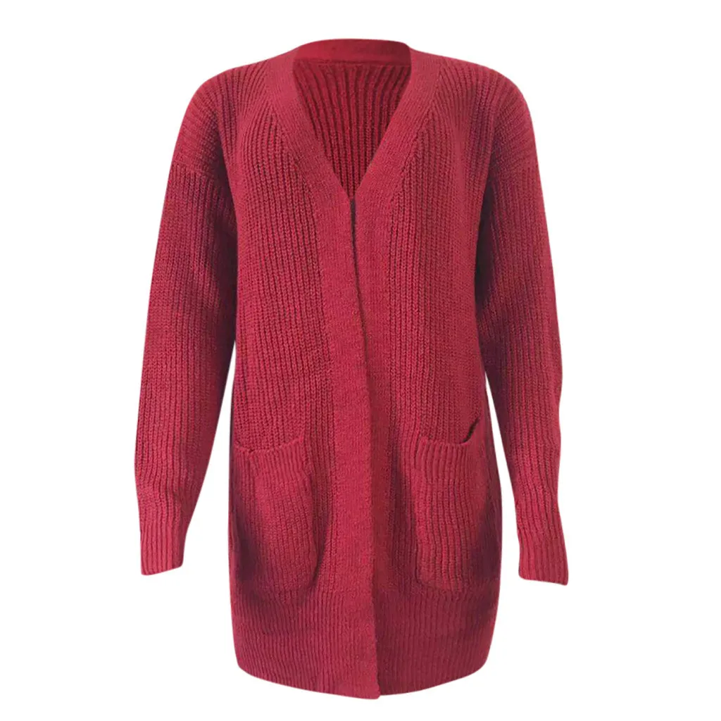 Pull femme nouveaute, женский свитер, рождественские свитера, свободные, средней длины, с карманами, трикотажные кардиганы, mujer swetry