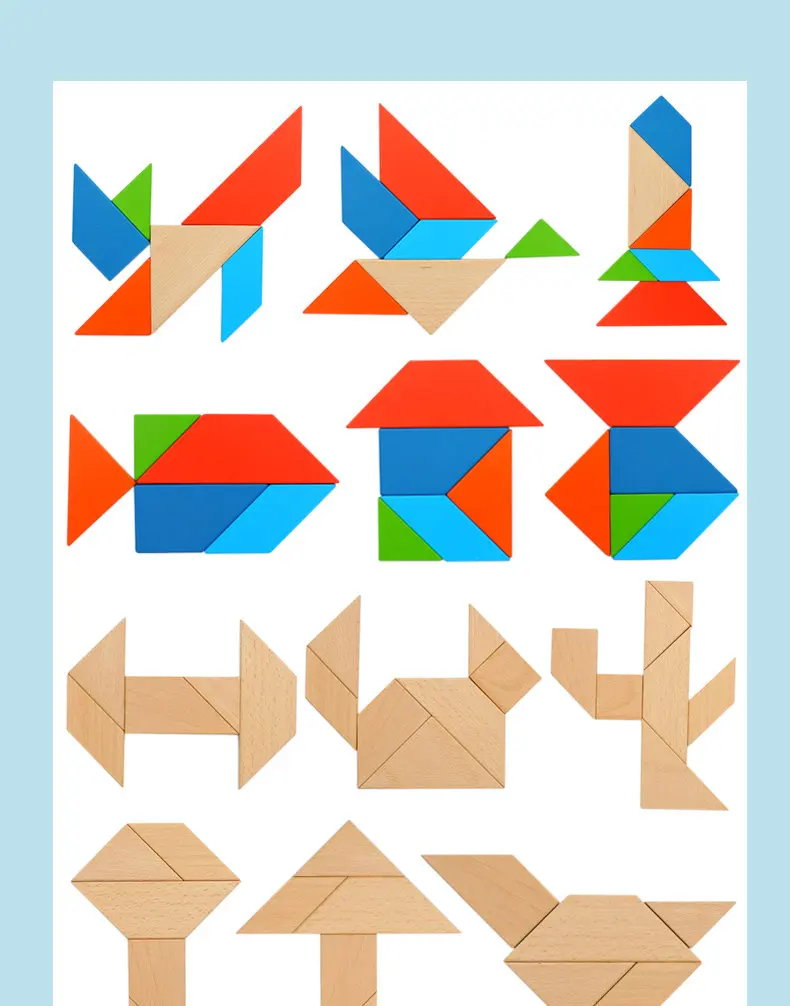 Tangram головоломка детская деревянная игрушка обучающая головоломка набор, раннее образование головоломка+ 15 двухсторонних шаблонов Геометрическая головоломка