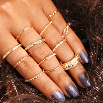 

boho luxury ring bijoux acier inoxidable femme vintage gold sevgili wholesale Carved rings sets for women poing americain