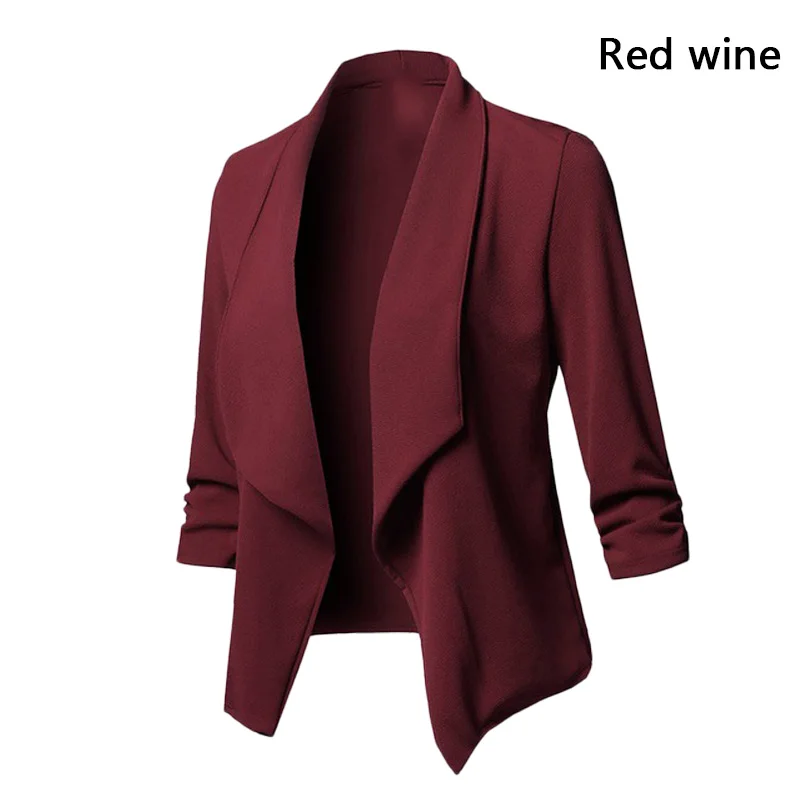 Wine red Модный женский повседневный костюм, пальто, Блейзер, плиссированная куртка с длинным рукавом, верхняя одежда, Женский Тонкий Блейзер, костюм с длинным рукавом, плиссированный однотонный костюм - Цвет: Wine red