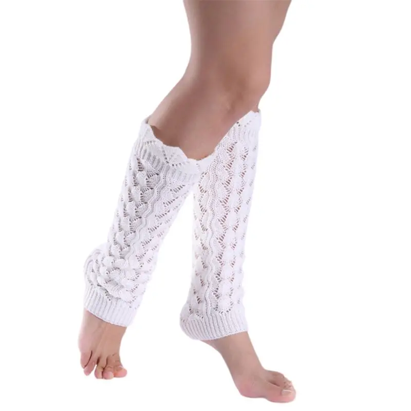 Womens Girls Hollow Out Imitation Lace Knitted Boot Cuffs Cover Wavy Trim Solid Color Knee High Long Leg Warmers Elastic Socks - Цвет: 2
