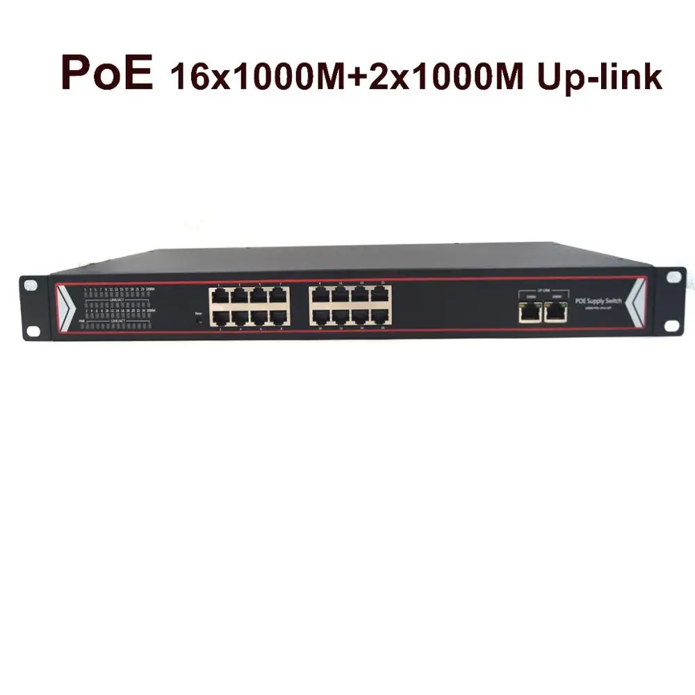 16-портовый коммутатор PoE с 2 гигабитными исходящими чернилами неуправляемый 260 Вт